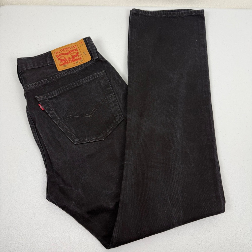 Vtg Levis 501 Original Fit Mens Black Straight Leg Button Fly Jeans W36 L36‎